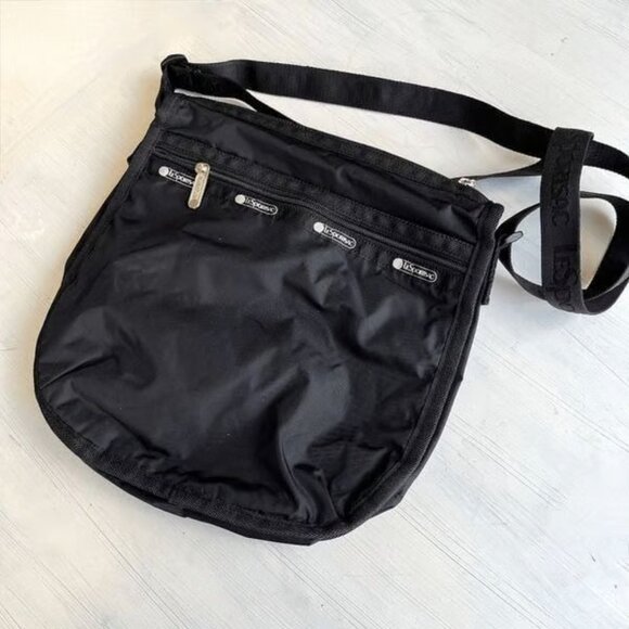 LeSportSac Black White Handbag Zipper Crossbody Bag Lightweight Nylon NEW - Picture 2 of 7